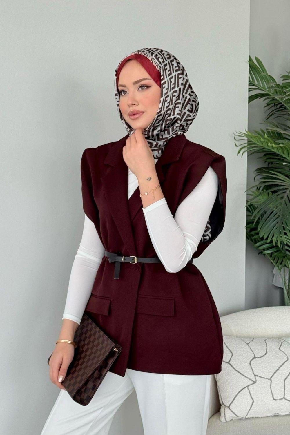 Kemerli Blazer Yelek Acı Kahve 13000 