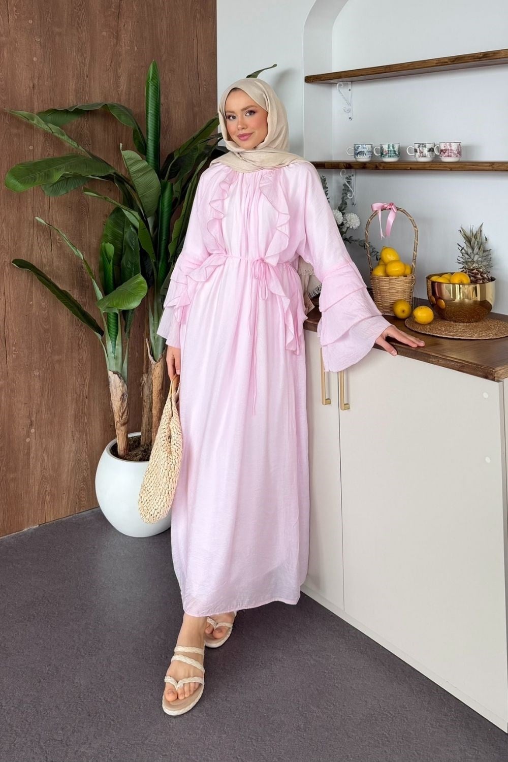 Hoqa Fırfırlı Elbise Pembe 1305 