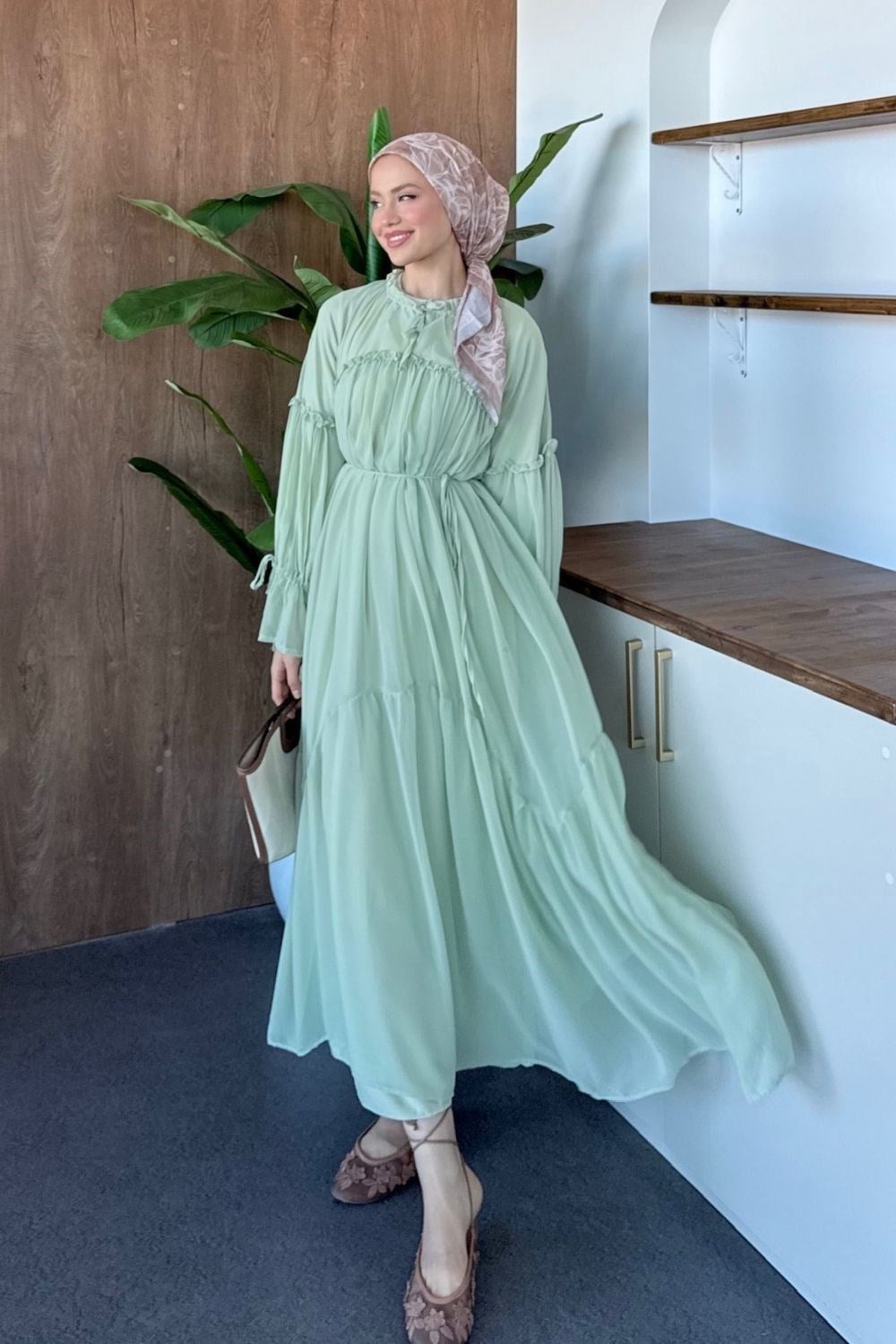 Şifon Elbise Mint 1308 