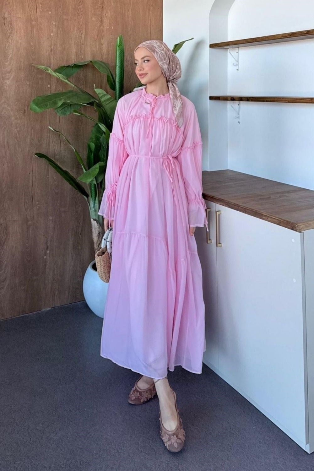 Şifon Elbise Pembe 1308 