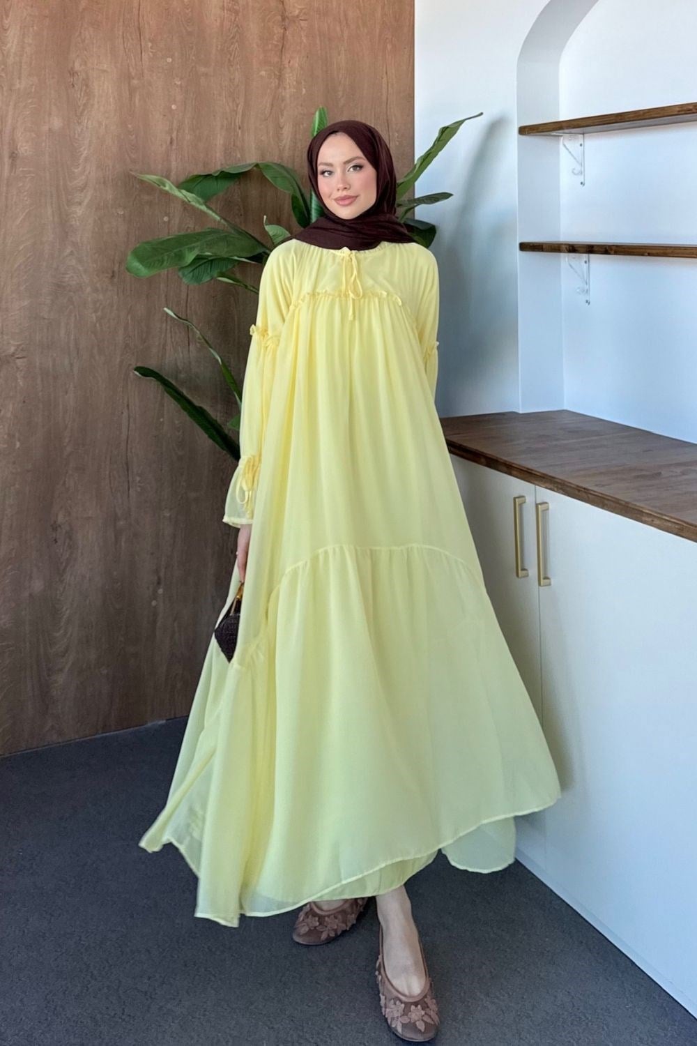 Şifon Elbise Sarı 1308 