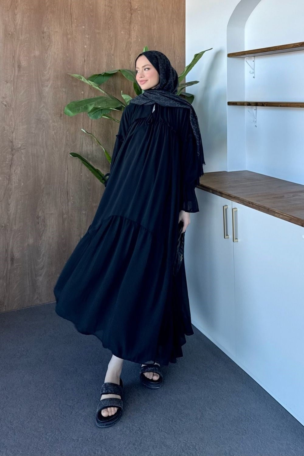 Şifon Elbise Siyah 1308 