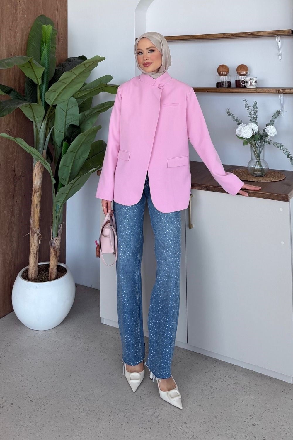 Diva Tek Düğmeli Ceket Pembe 1309 