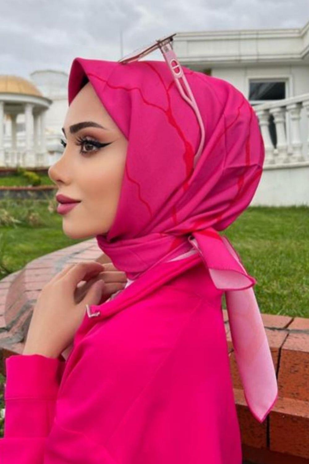 Mermer Desenli EŞARP Fuşya 1355 