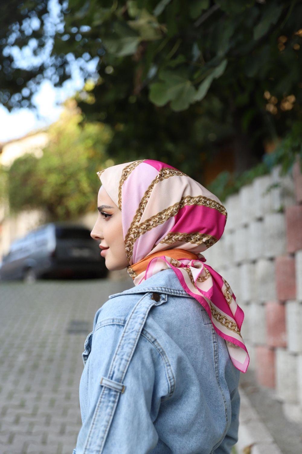 Halkalı Zincir Eşarp Fuşya 13561 