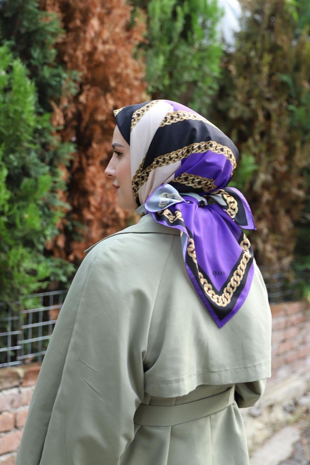 Halkalı Zincir Eşarp Mor 13561 
