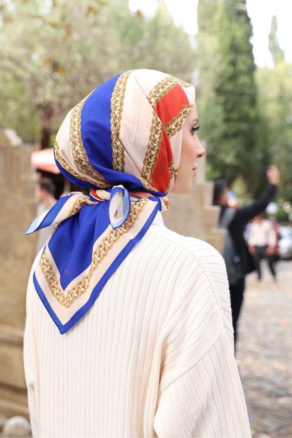 Halkalı Zincir Eşarp Saks 13561 