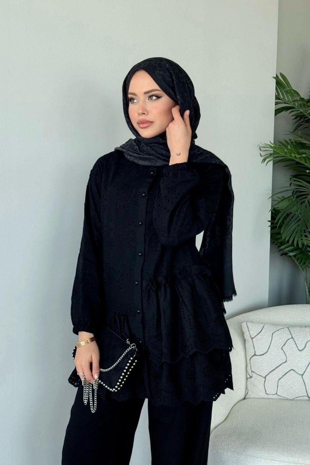 Fırfırlı Fisto Tunik Siyah 1376 