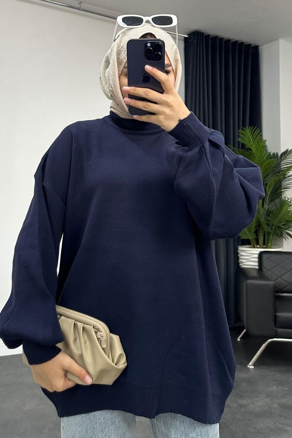 Half Turtleneck Knitwear Sweater Navy Blue 17070 