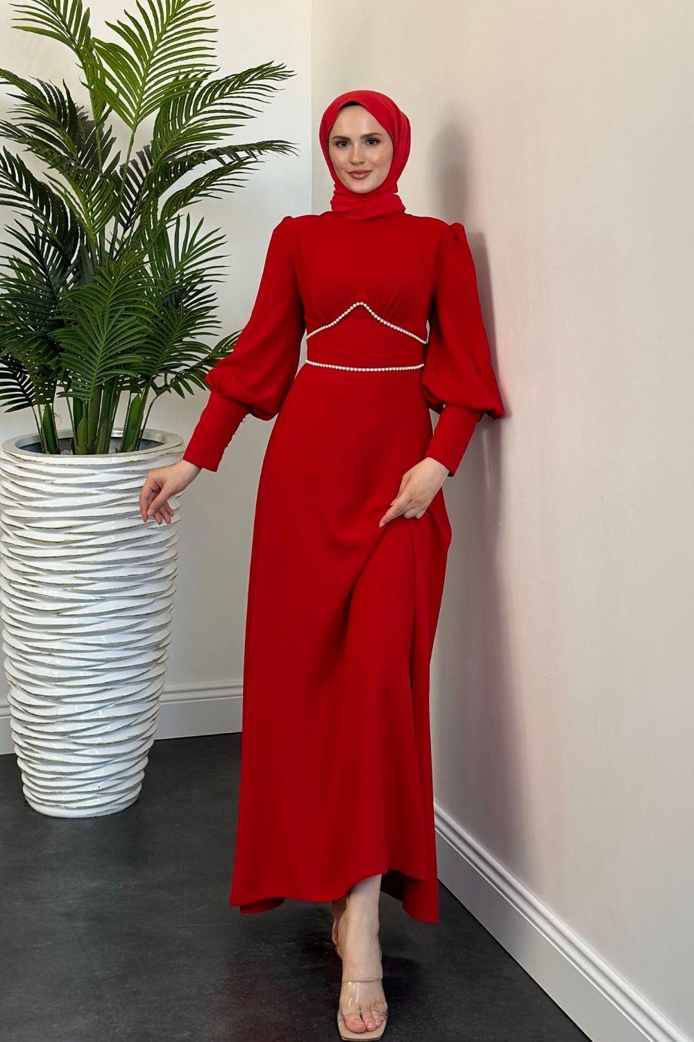 Meva Kalem Elbise Kırmızı 1907 