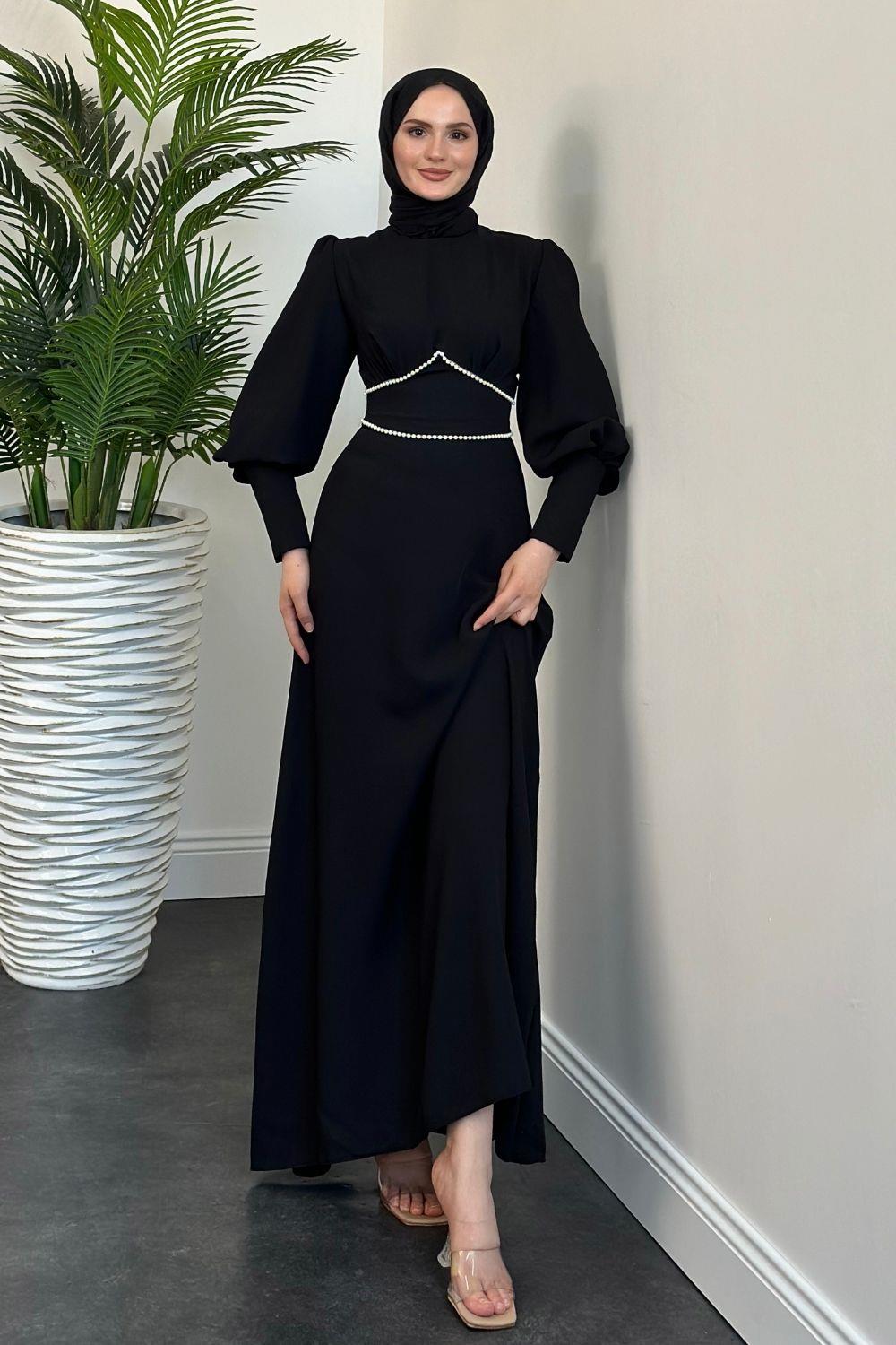 Meva Kalem Elbise Siyah 1907 