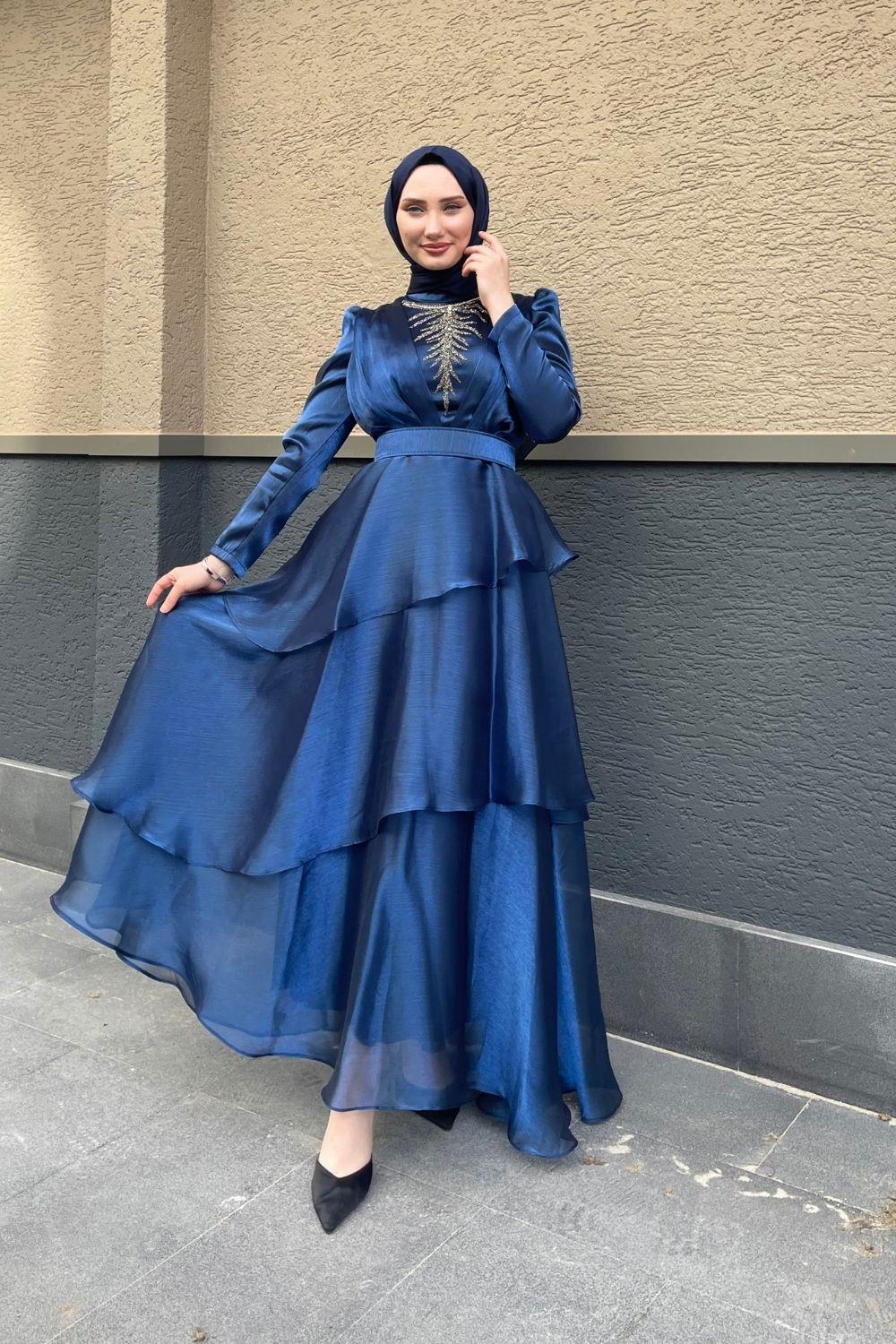 KatKat Önü İşlemeli Tasarım Abiye Lacivert 1966 