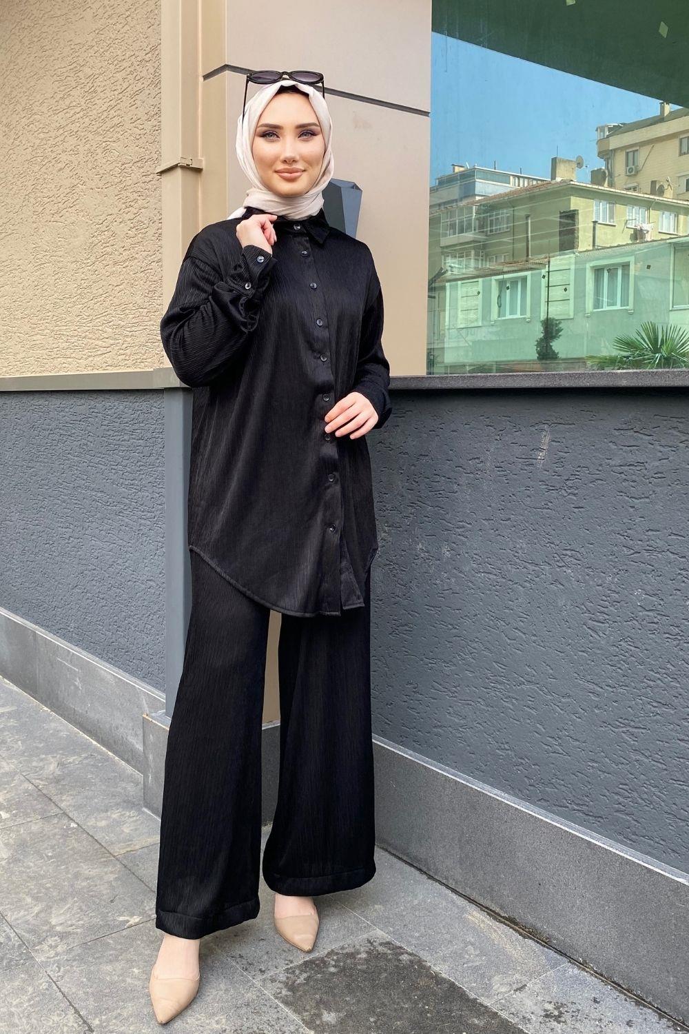 Fitilli Takım Siyah – Şule Giyim | Tesettür Giyim