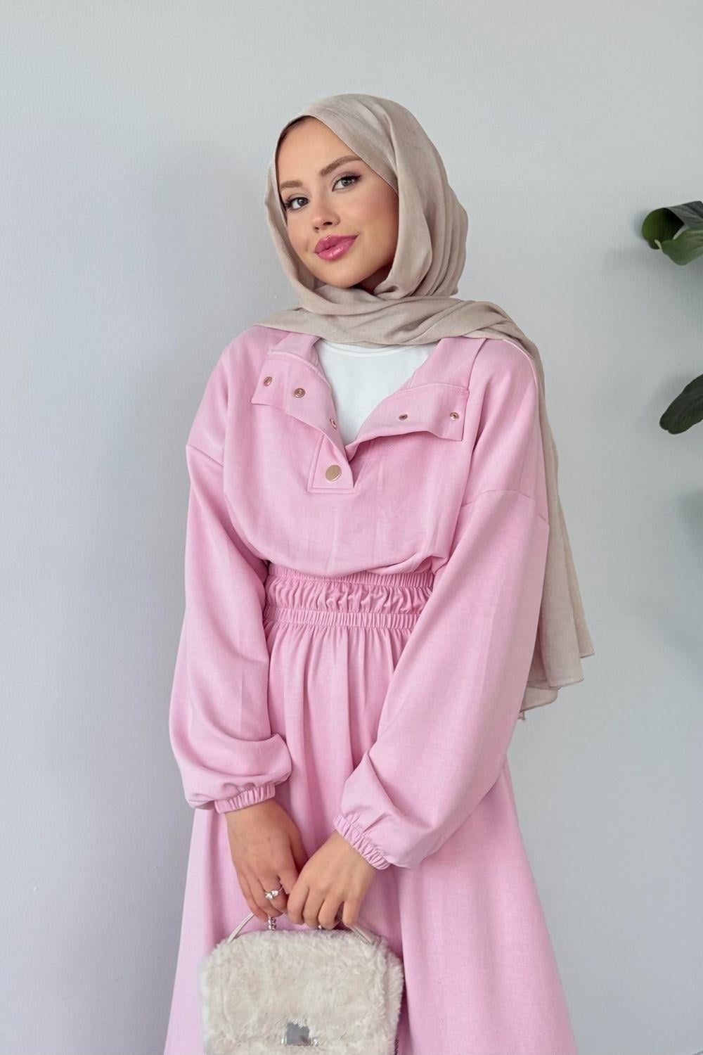 Girne Oysho Beli Lastikli Elbise Pembe 20219 