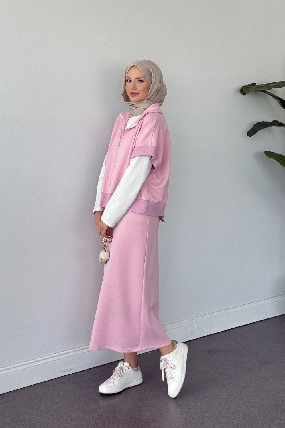 Rihana Pamuklu Etekli Takım Pembe 20222 