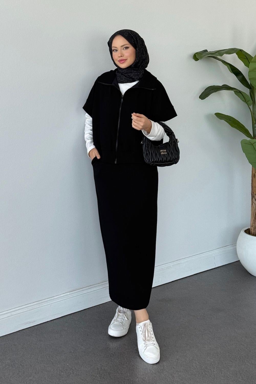 Rihana Pamuklu Etekli Takım Siyah 20222 