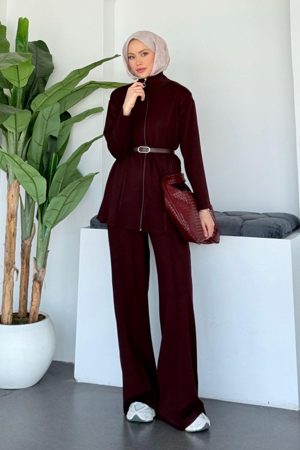 Melisa Pantolonlu Takım Bordo 20241 