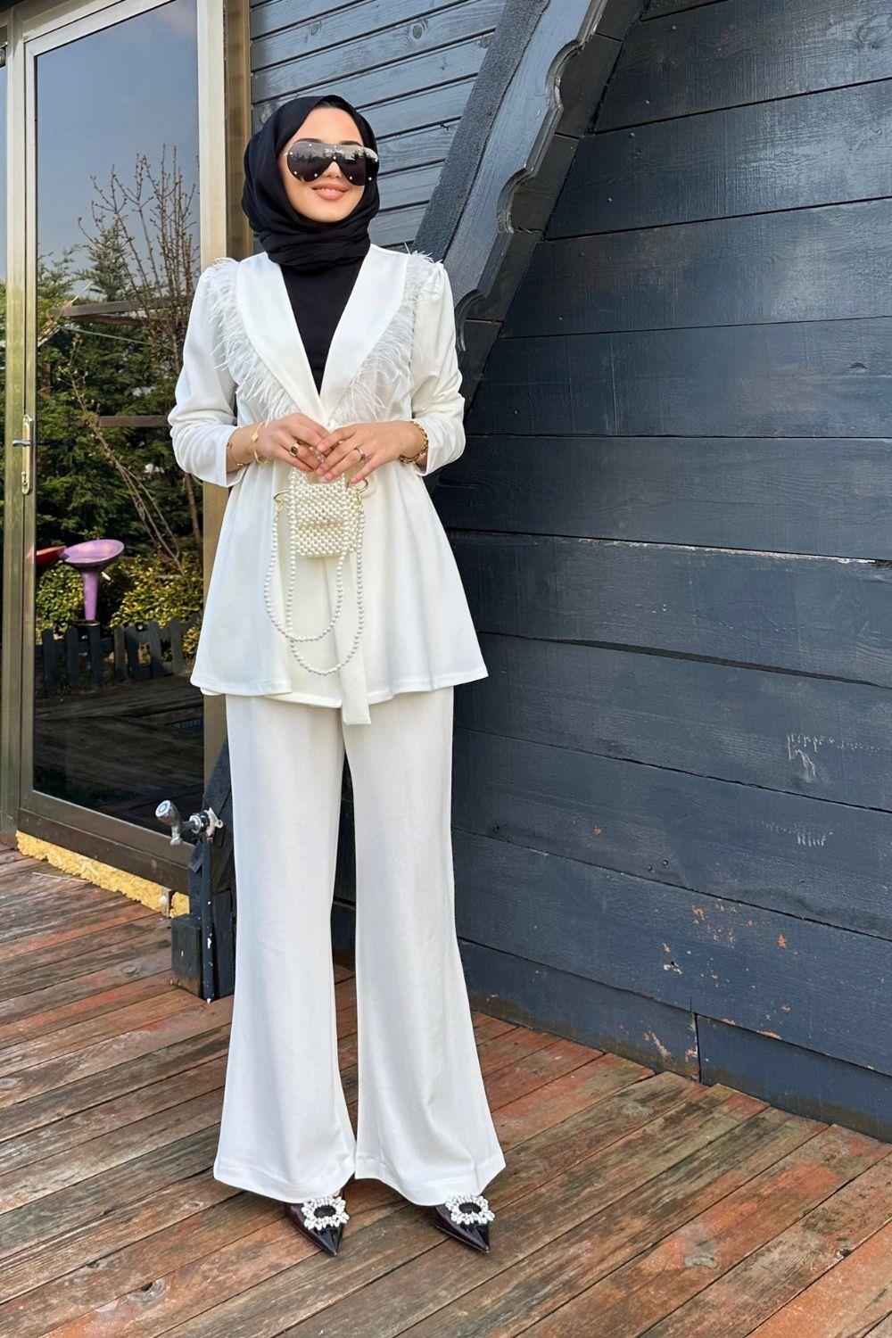 Bella Takım Beyaz – Şule Giyim | Tesettür Giyim