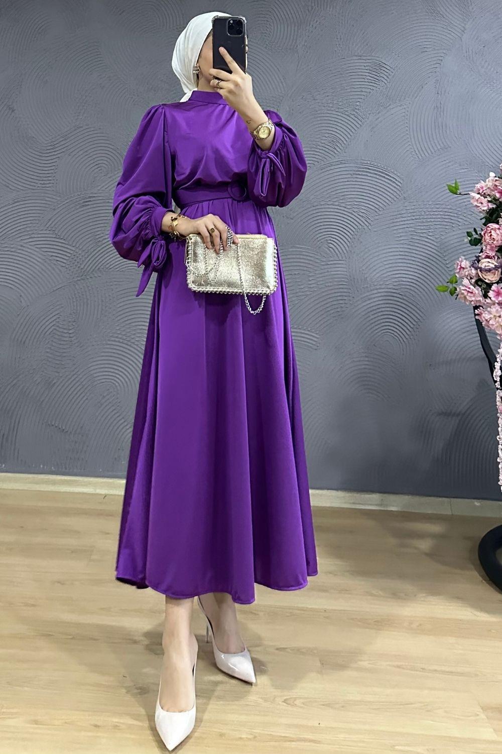 فستان هافين بحزام أرجواني