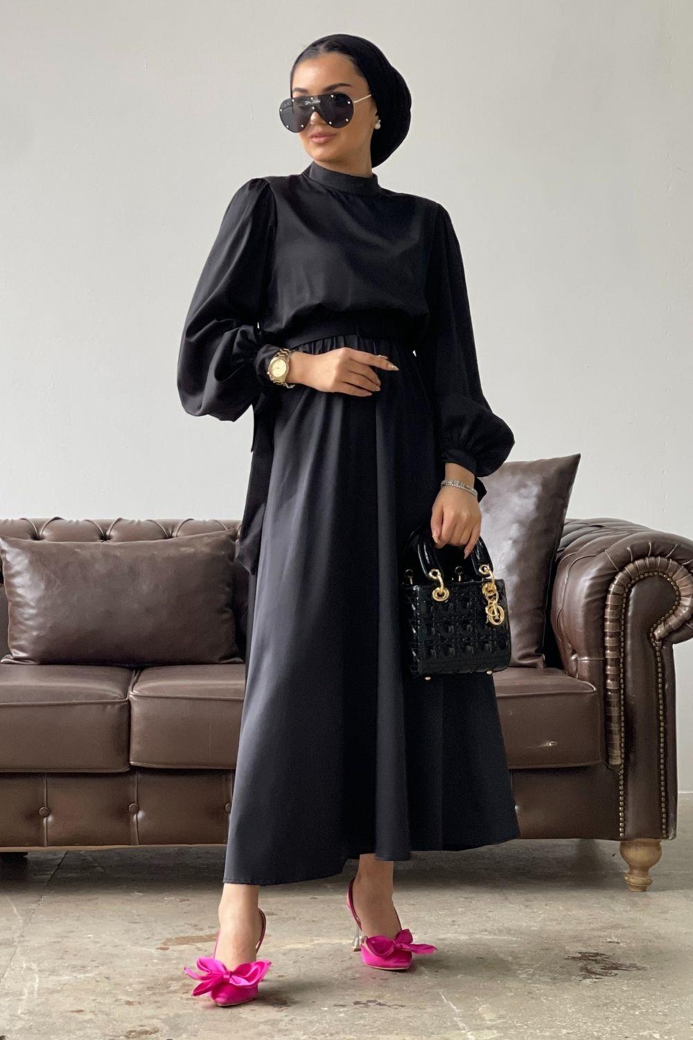 Havin Kemerli Elbise Siyah 2028 