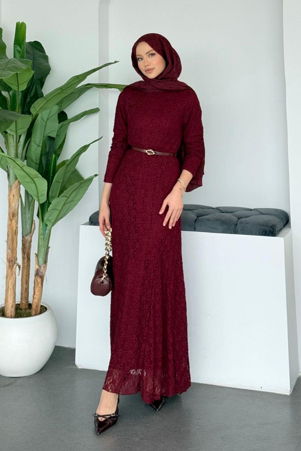 Dantelli Elbise Bordo 20370 