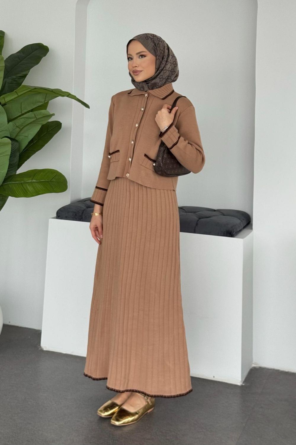 Pariss Etekli Triko Takım Camel 20999 