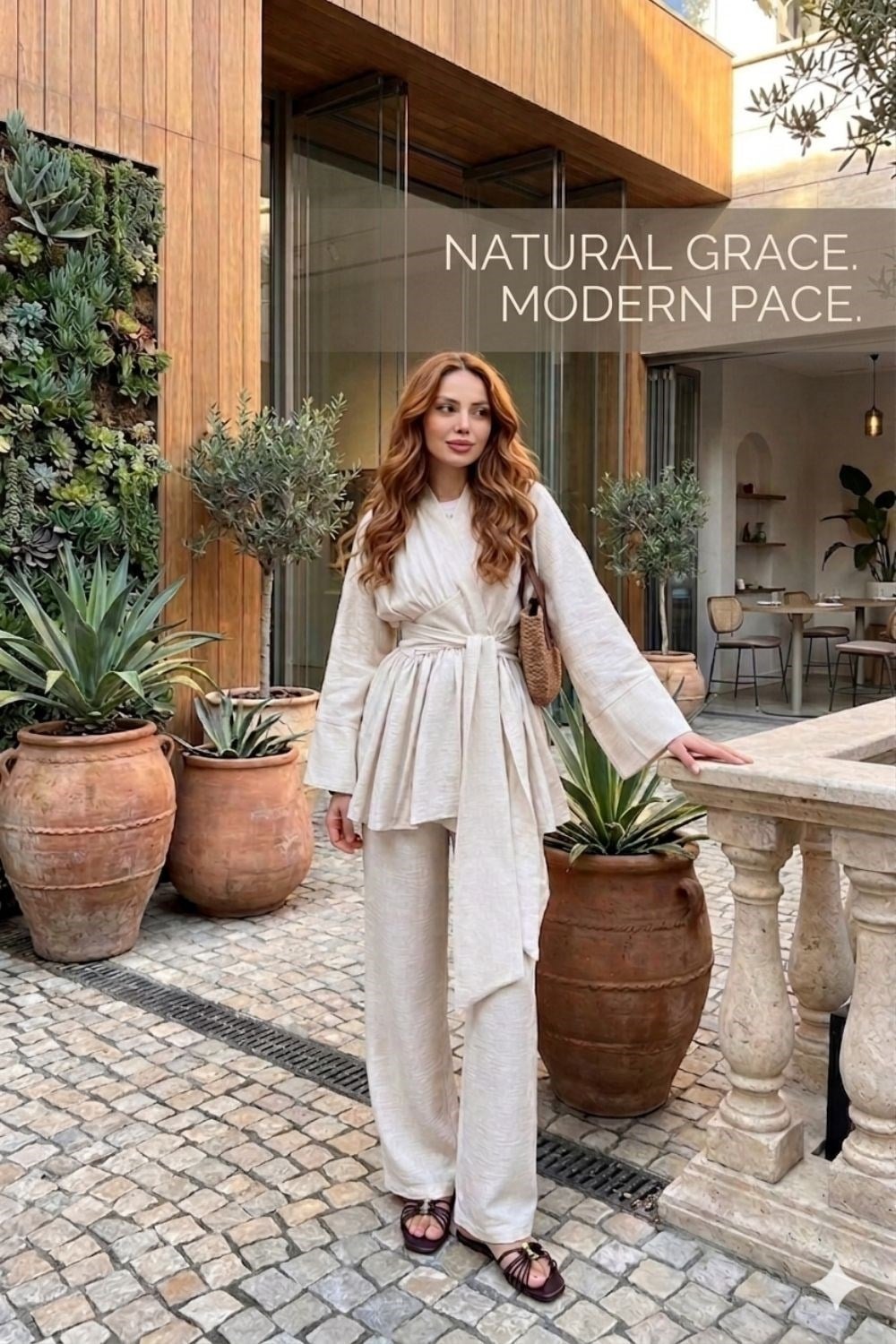 Vesper Kimono Takım Bej 2111-1 