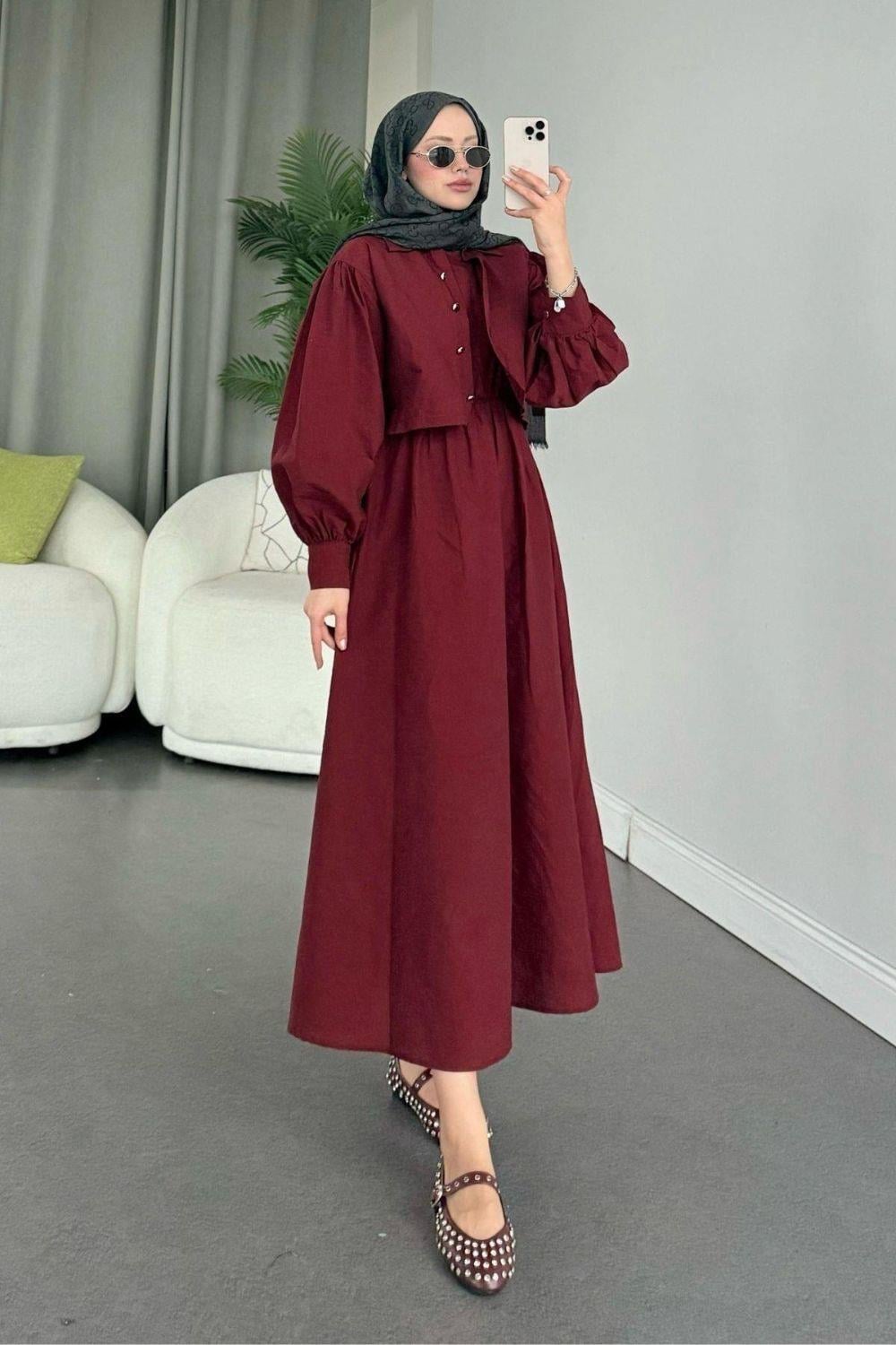 Çiçek Elbise Bordo 2158 