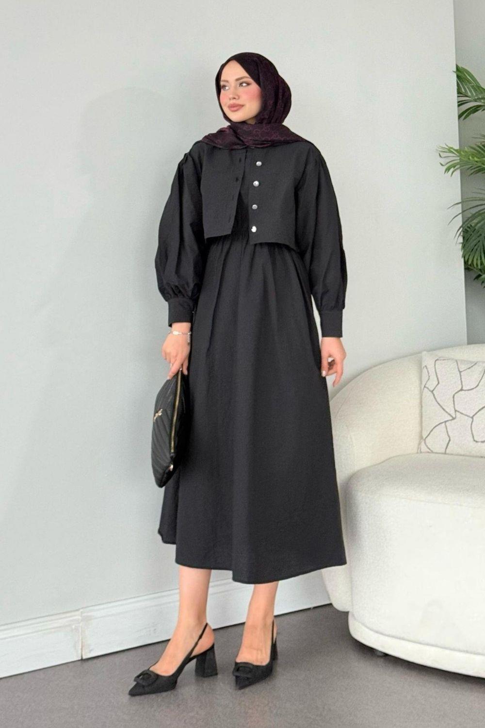 Çiçek Elbise Siyah 2158 