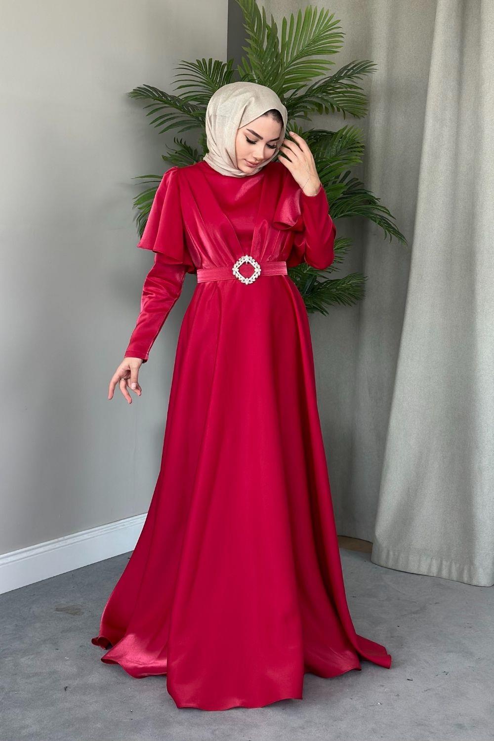 Pelerin Kol Abiye Kırmızı 2209 