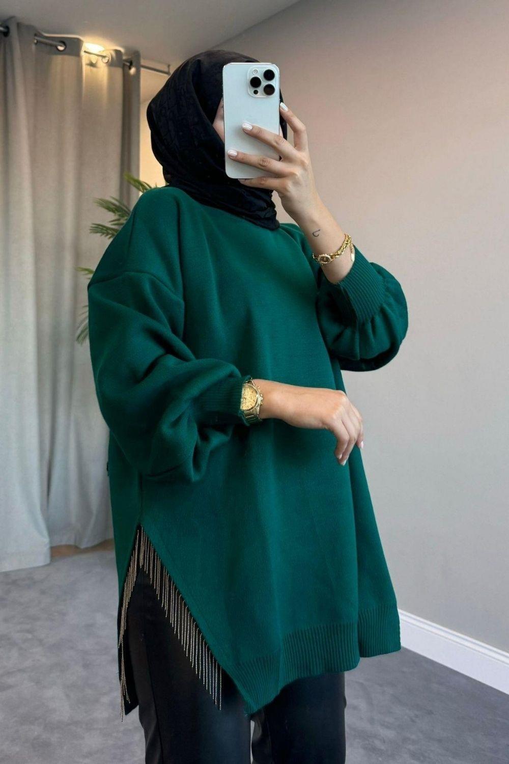 Yarı Zincirli Triko Tunik Haki 22170 