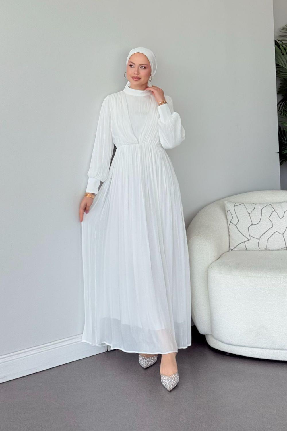 Seval Beli Kemerli Abiye Beyaz 22870 