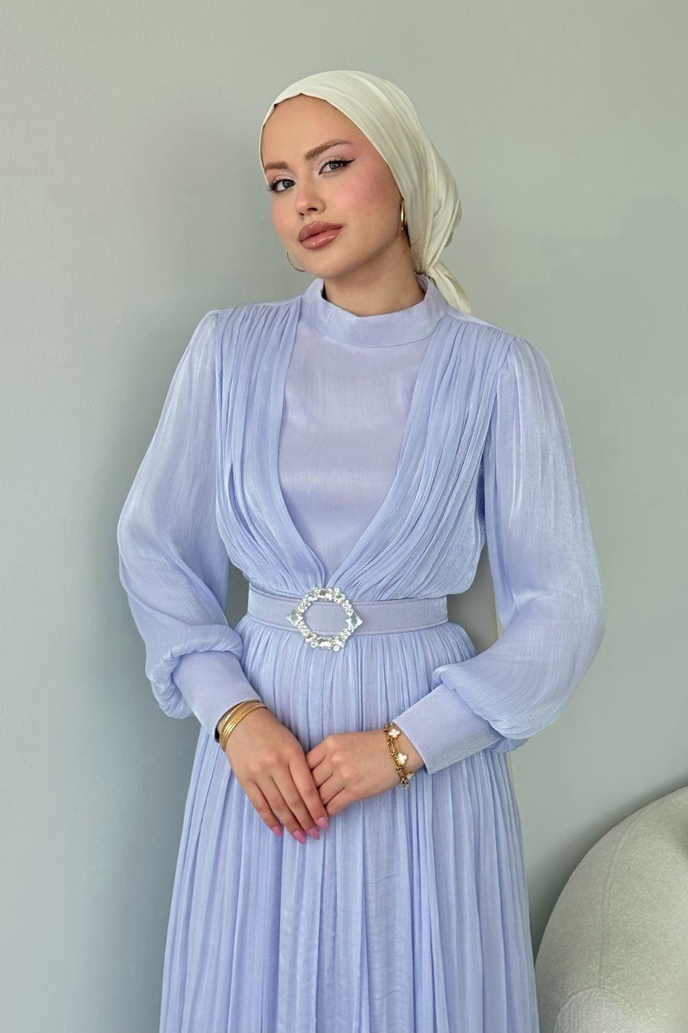 Seval Beli Kemerli Abiye Lila 22870 