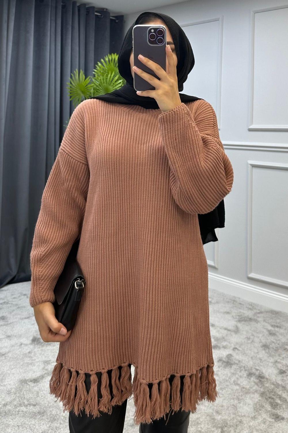 Altı Püsküllü Triko Kazak Pudra 2293 