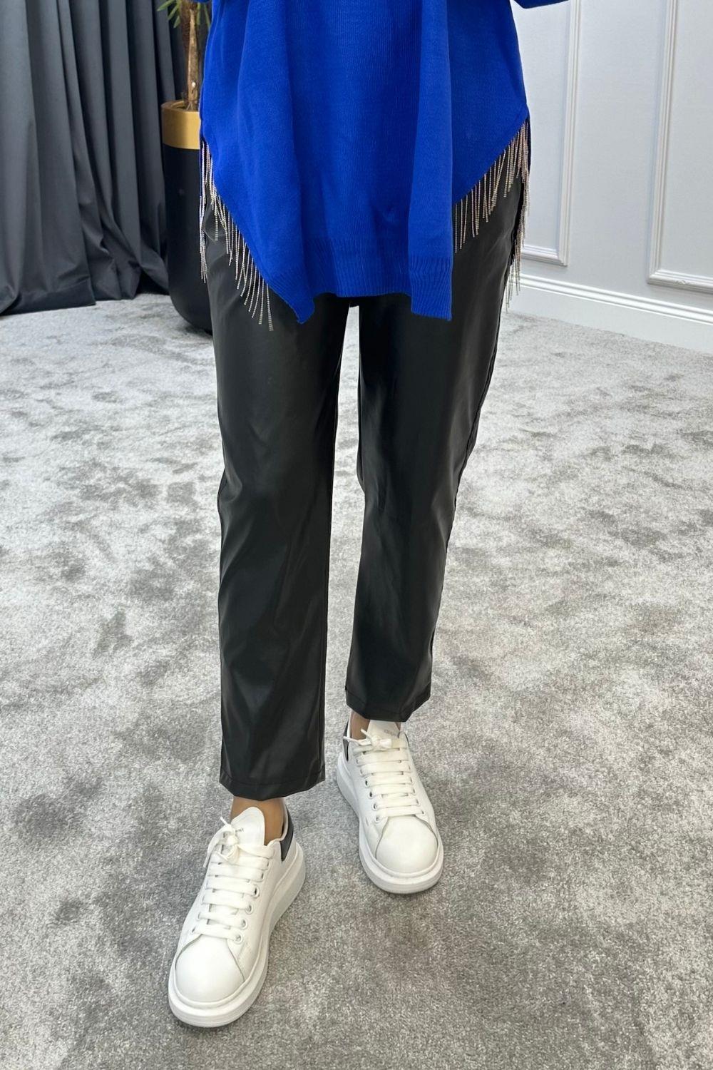 بنطلون جلد أسود