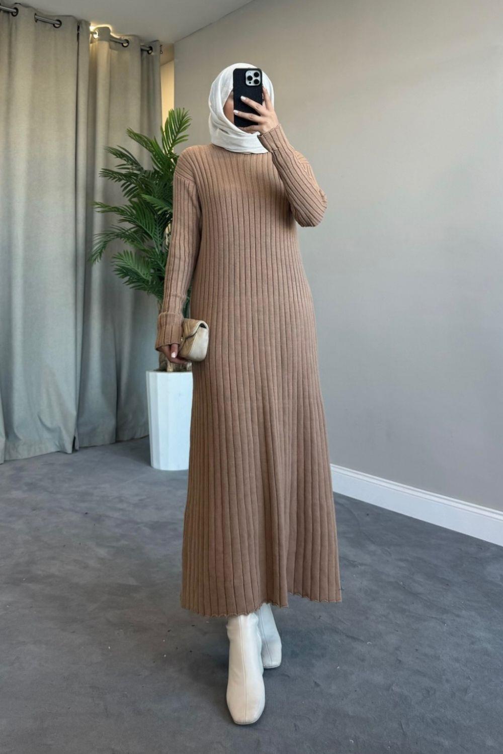 Ahsen Triko Elbise Camel 2311 