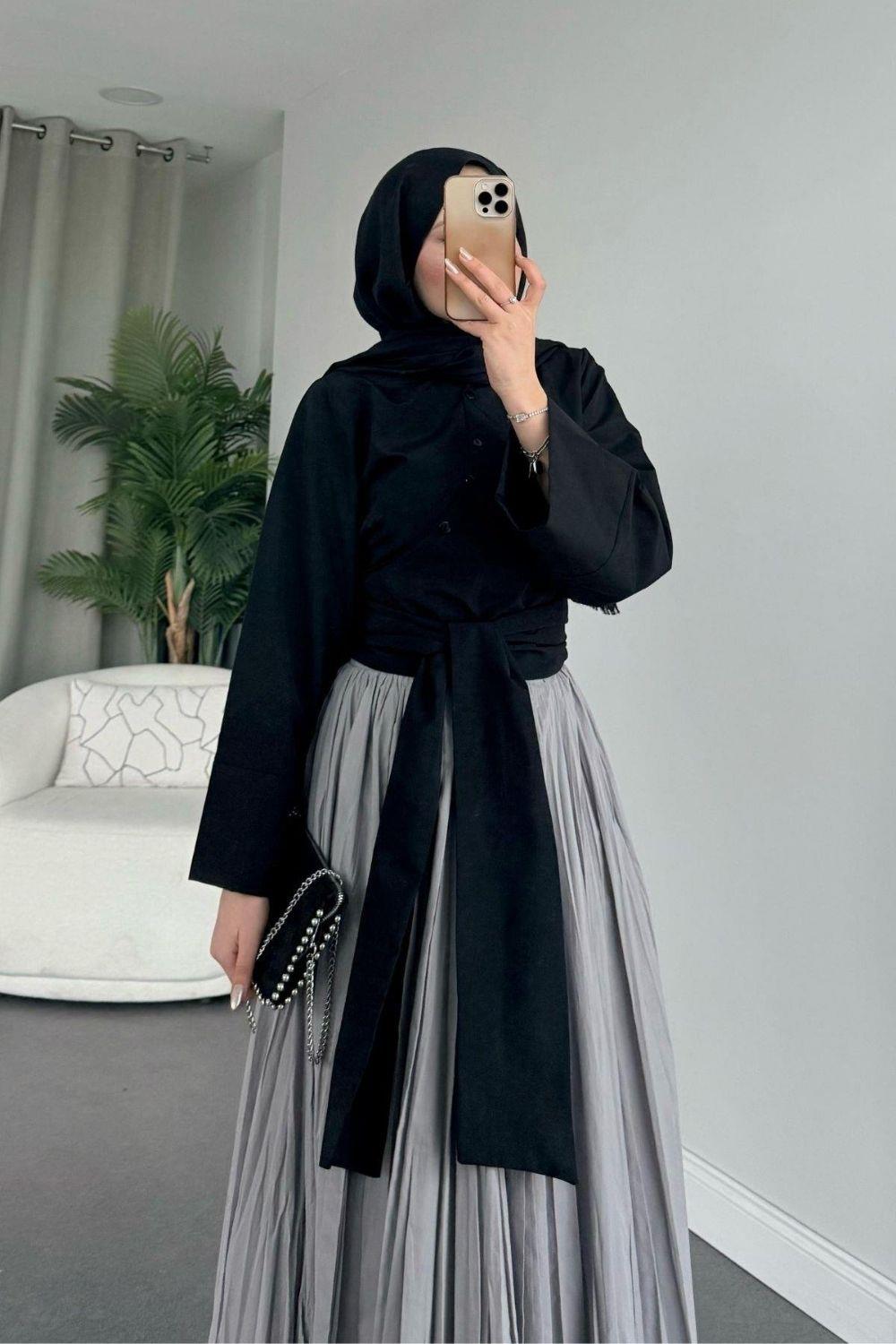 Bağlamalı Yarım Gömlek Siyah 2396 