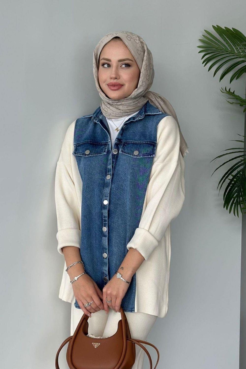 Emily Kotlu Triko Takım Ekru 241040 