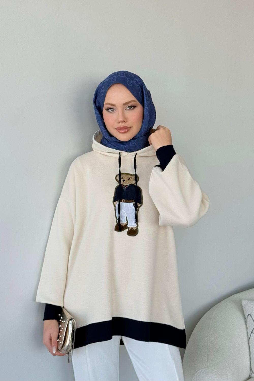 Kapşonlu Ayıcıklı Sweat Lacivert 241230 