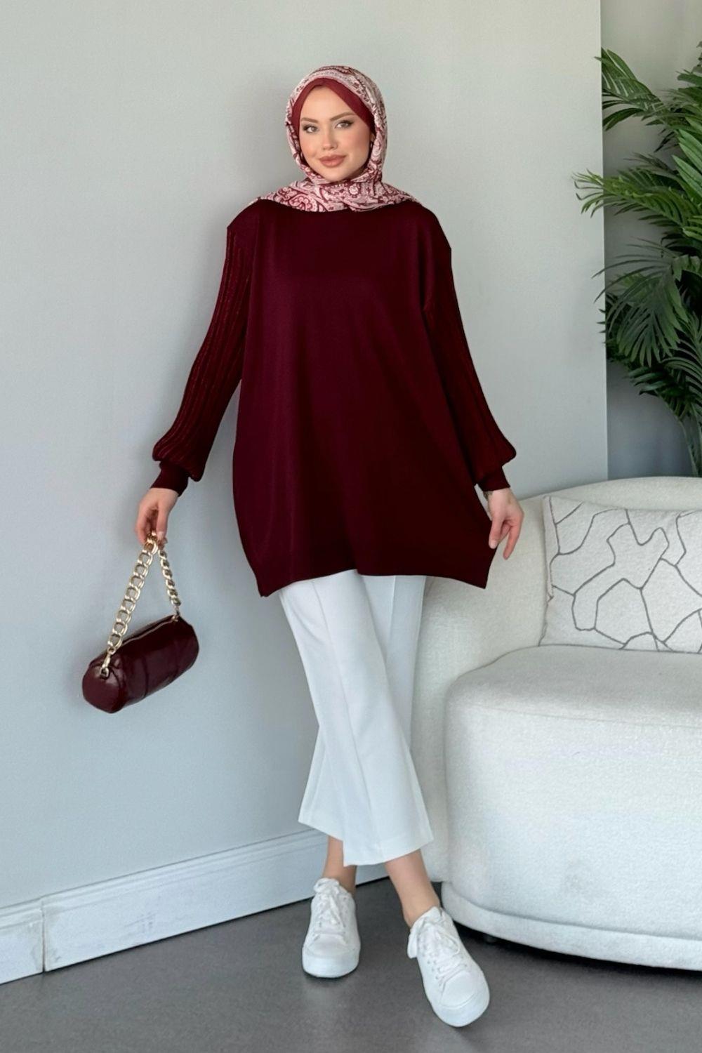 Cahide Merserize Tunik Bordo 241340 