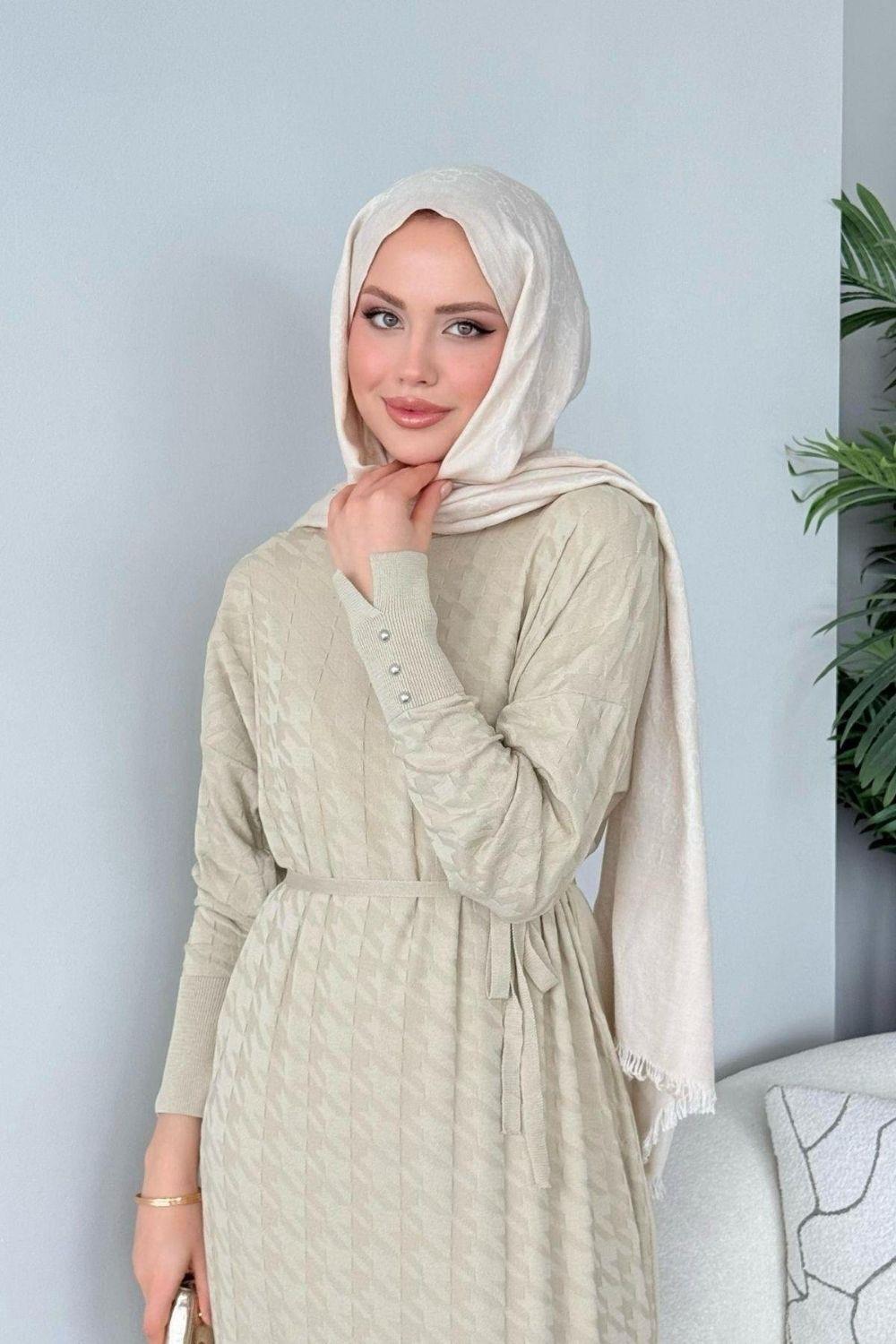 Zımbalı Merserize Elbise Bej 241420 