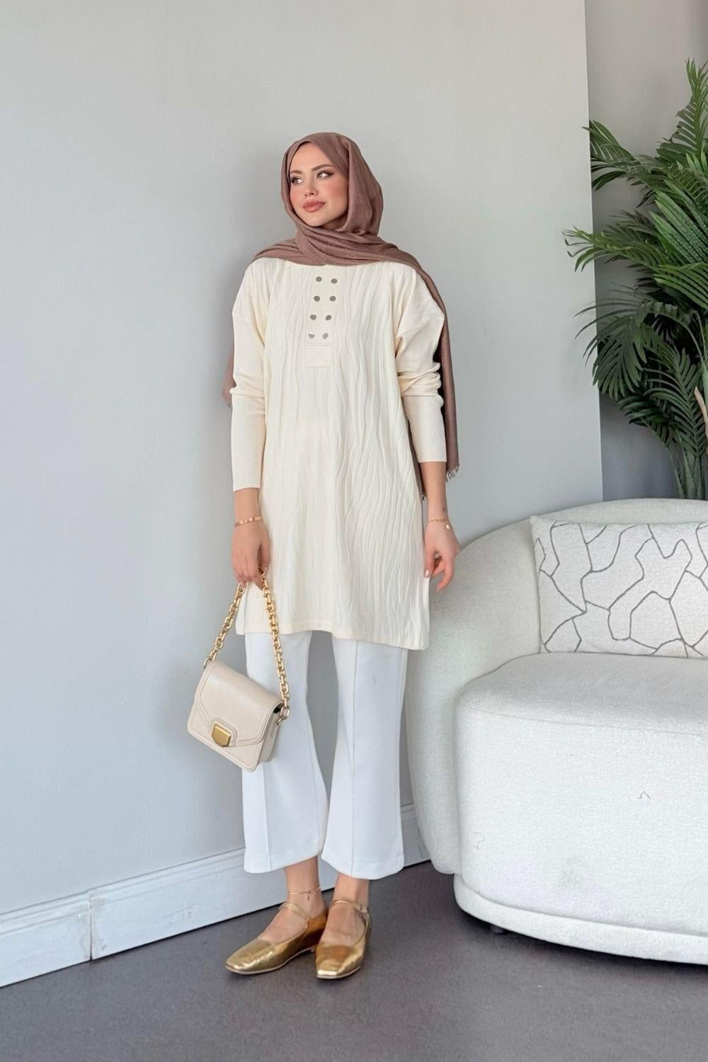 Zebra Desen Merserize Tunik Ekru 241430 