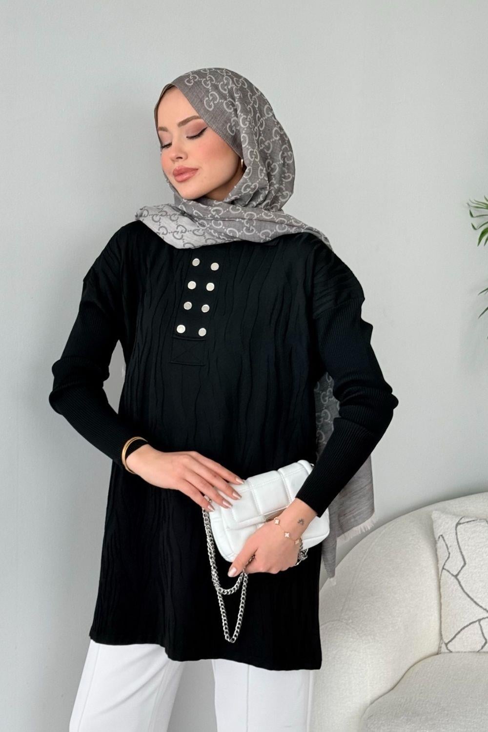 Zebra Desen Merserize Tunik Siyah 241430 