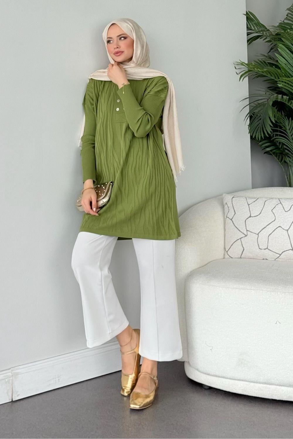 Zebra Desen Merserize Tunik Yeşil 241430 