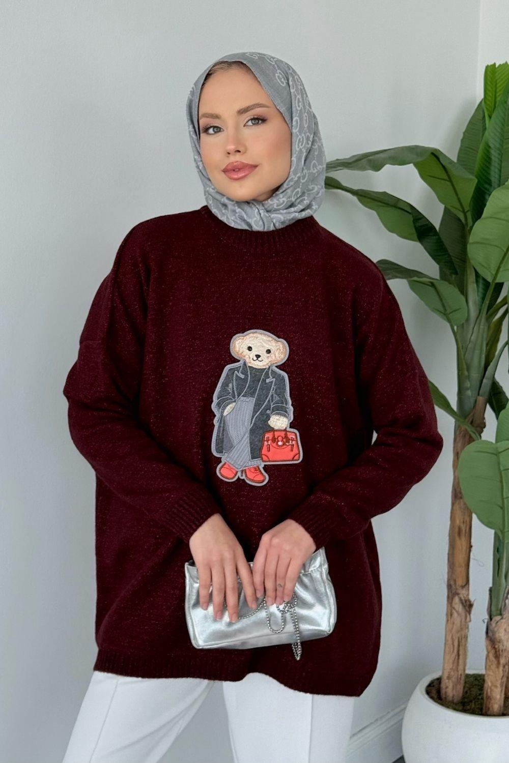 Efnan Simli Yumoş Ayıcıklı Kazak Bordo 241450 