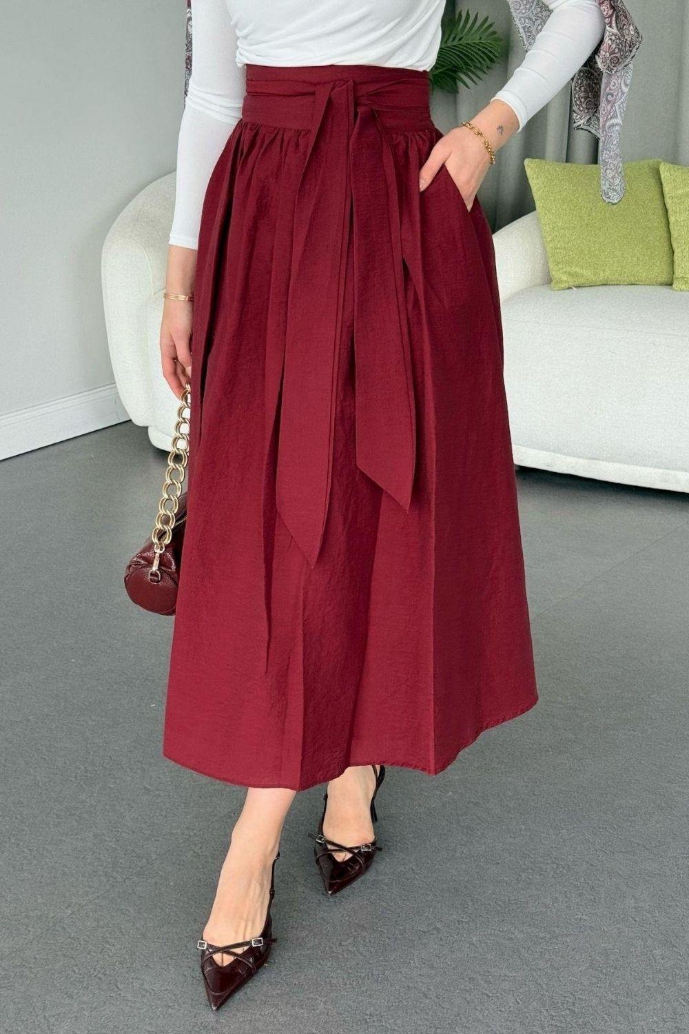 Kurdeleli Etek Bordo 2421 