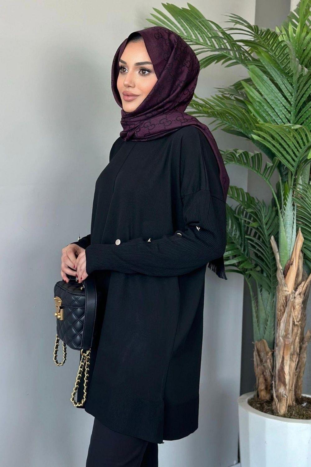 Kol Düğmeli Tunik Siyah 24280 