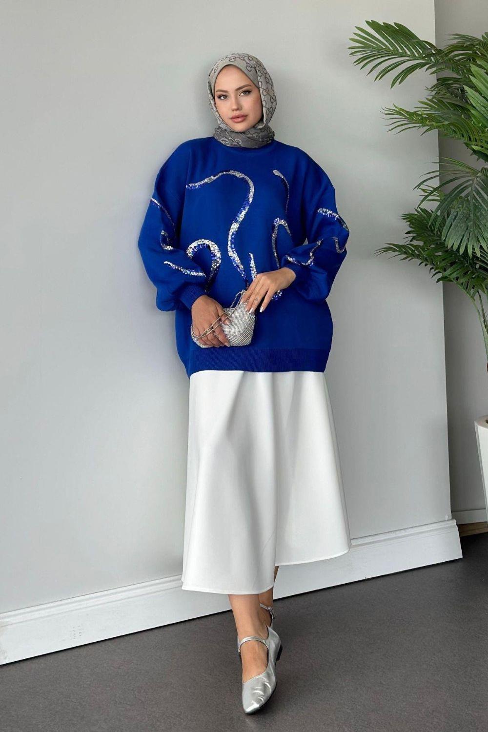 Pullu Triko Kazak Saks 24370 