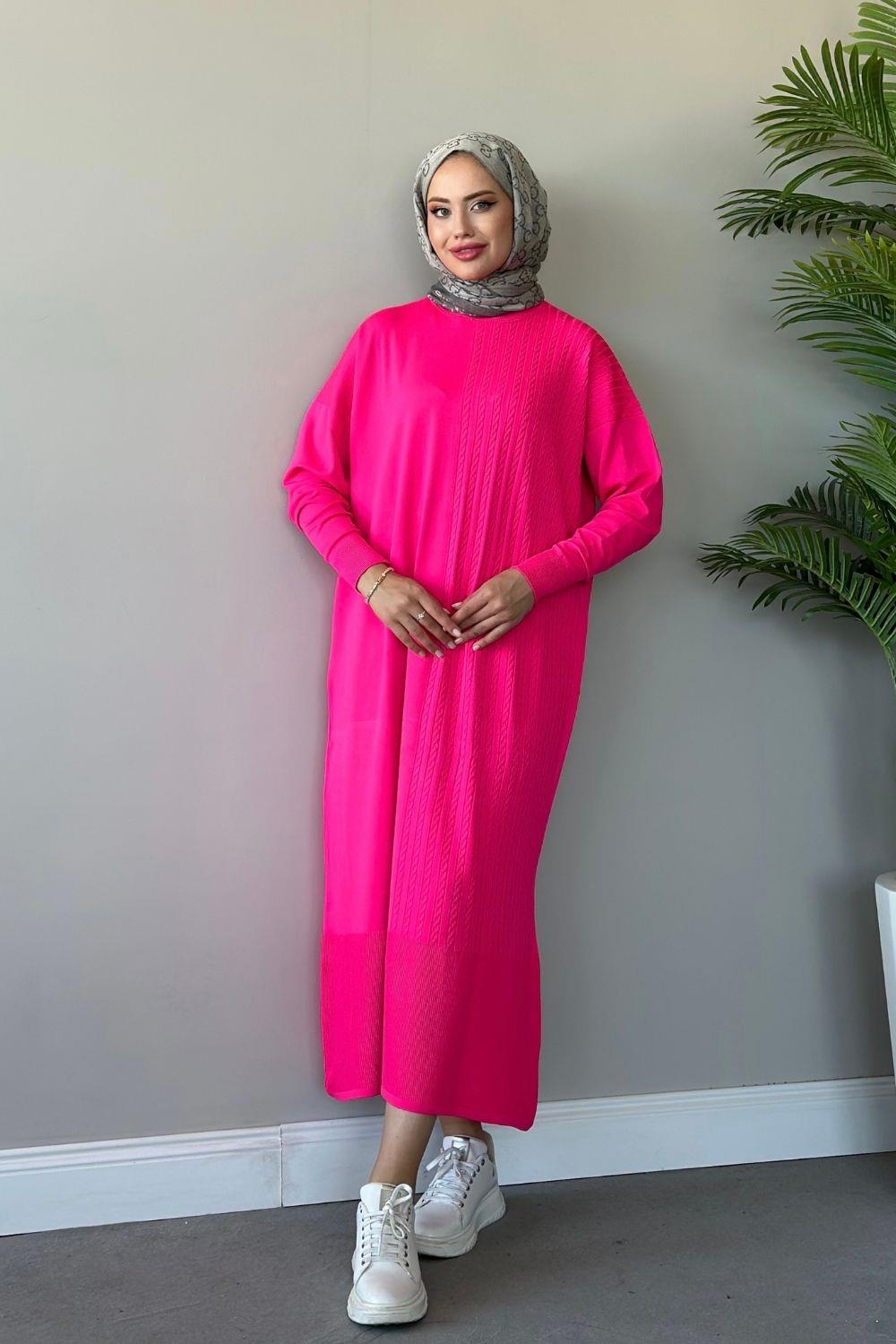 Eyşan Saç Örgülü Elbise Pembe 24520 