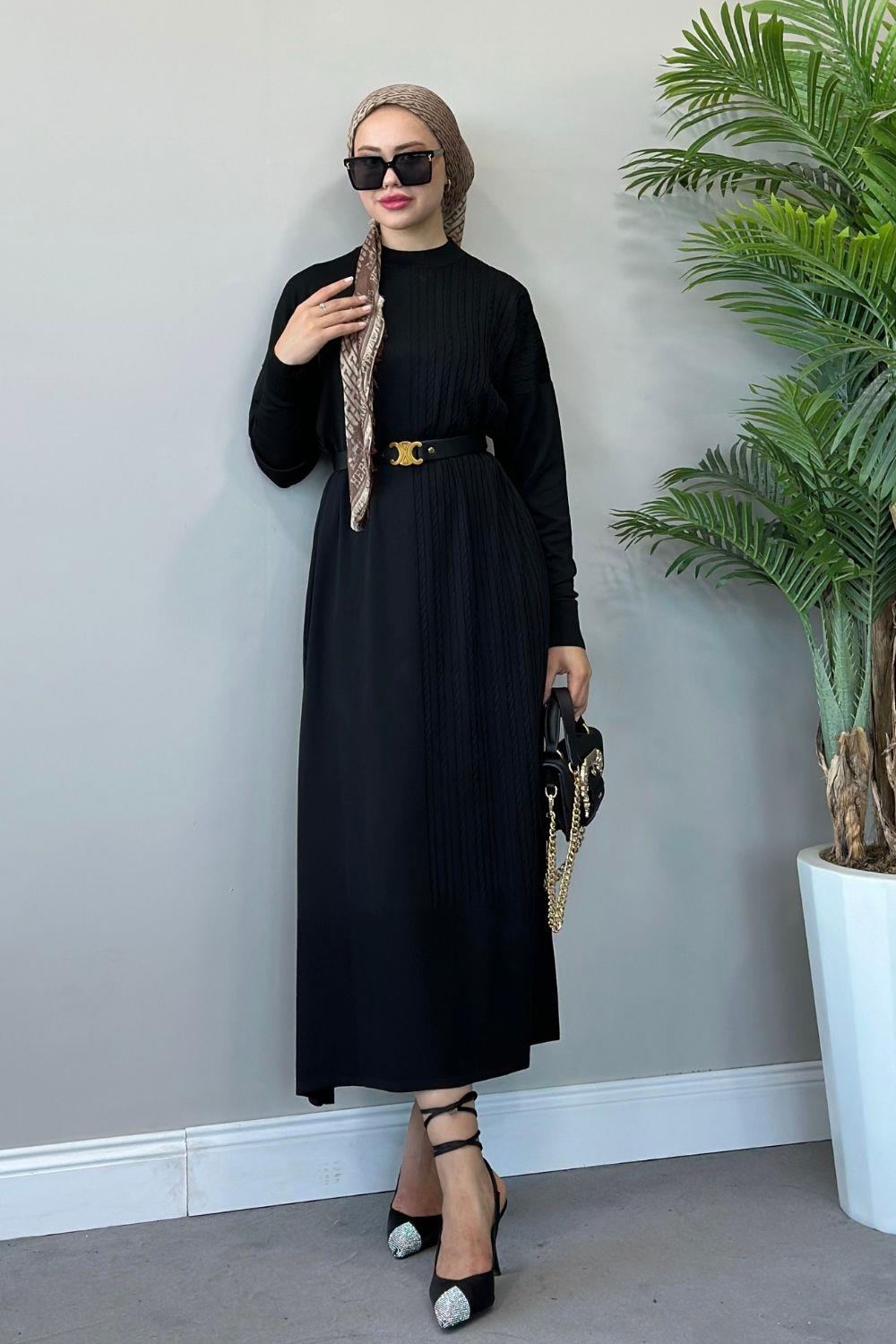 Eyşan Saç Örgülü Elbise Siyah 24520 